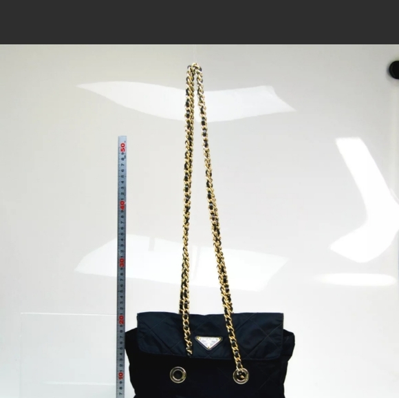 PRADA Gold Chain Bag Shoulder Bag 100% Authentic Navy Blue Crossbody Bag Tote - Picture 4 of 16